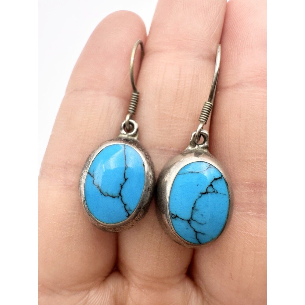 Sterling Silver Faux Turquoise Dangle Earrings from Mexico